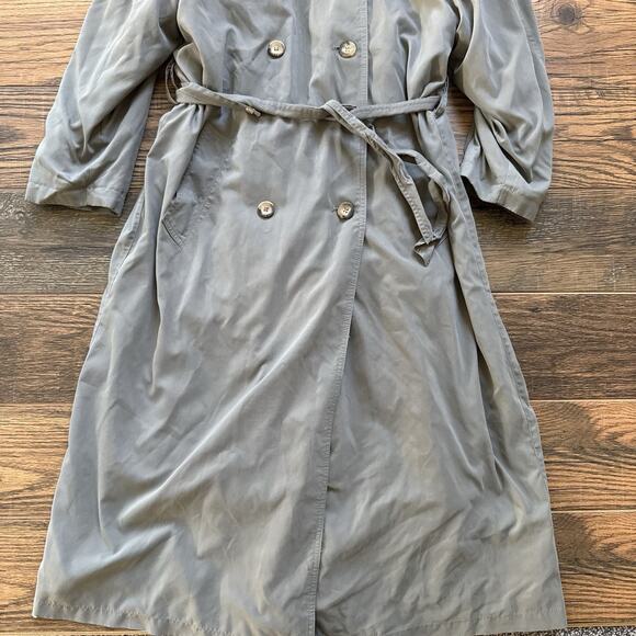 Vintage London Fog Trench Coat 8P Gray Suede Feel Zip Liner Belted Shoulder Pads - Picture 3 of 11